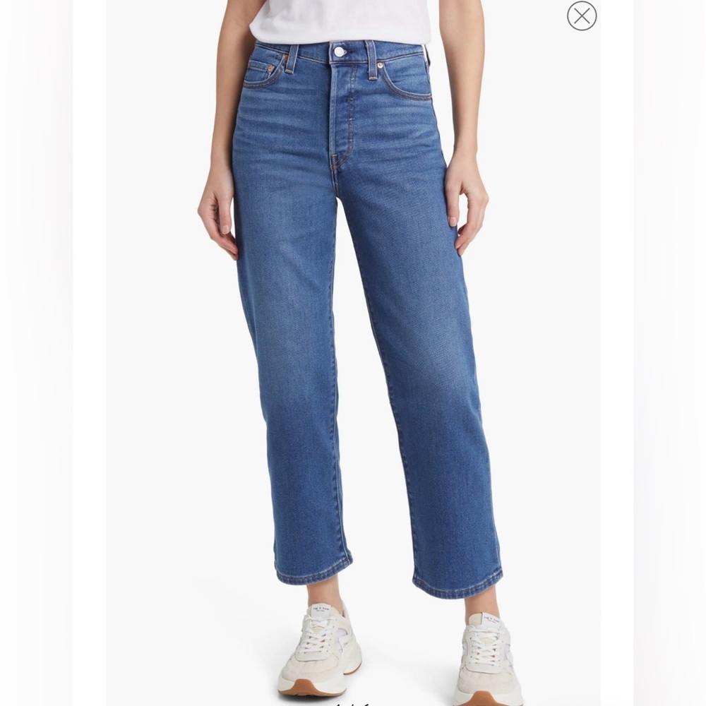 Levi’s Premium Denim High Waist Ribcage Straight Ankle Raw Hem Jeans Women’s 28